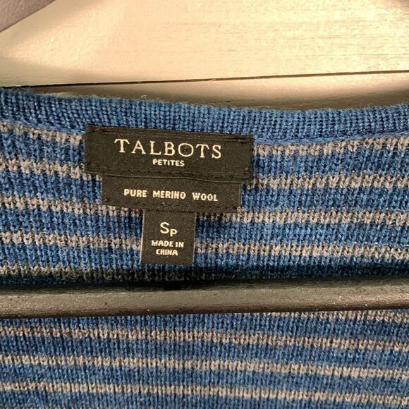 Talbots 100% merino wool striped open front long line cardigan petite small - Picture 3 of 8